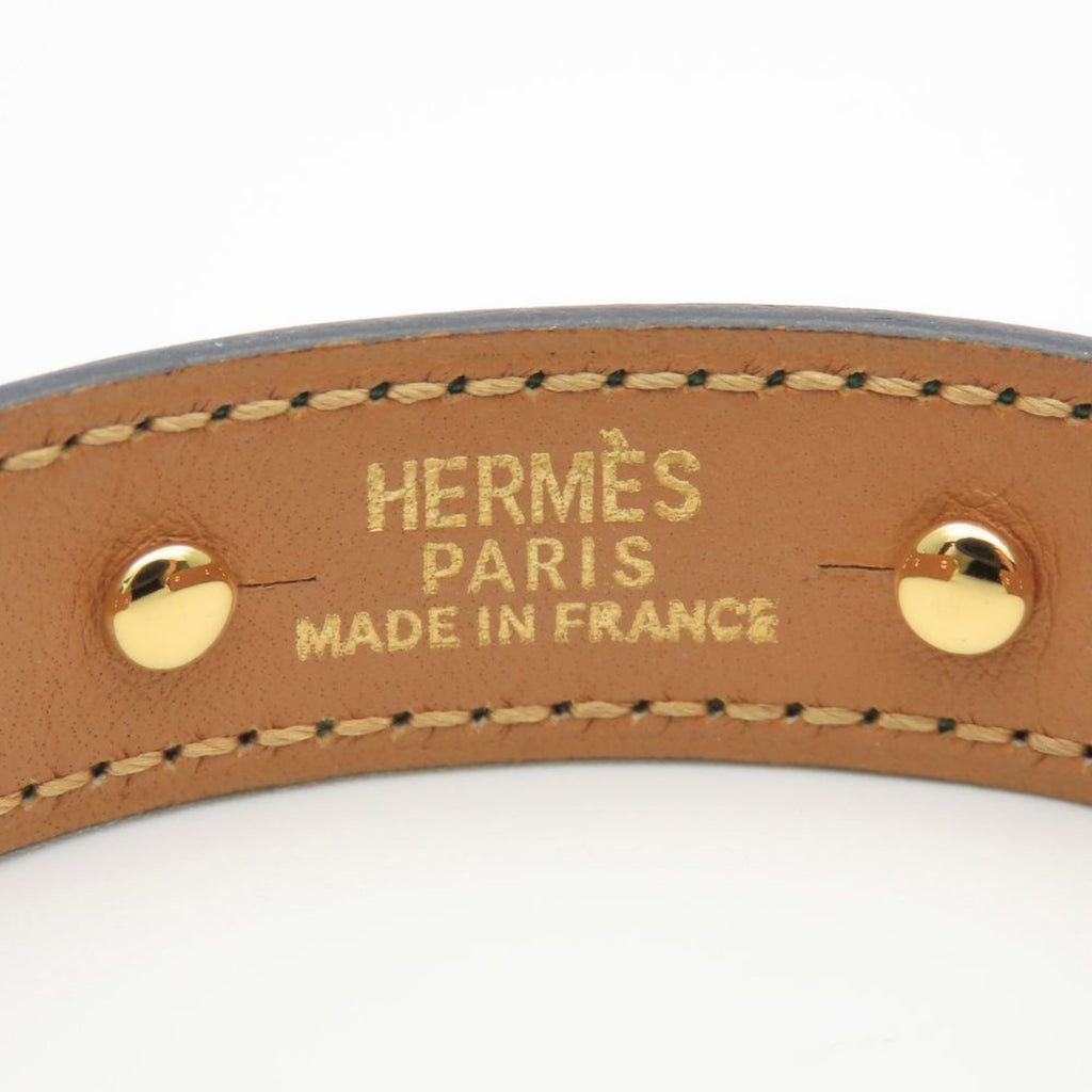 Hermes Chaine d'Ancre Bangle, Leather and Metal, Green Gold Plated, GP, Women's, HERMES