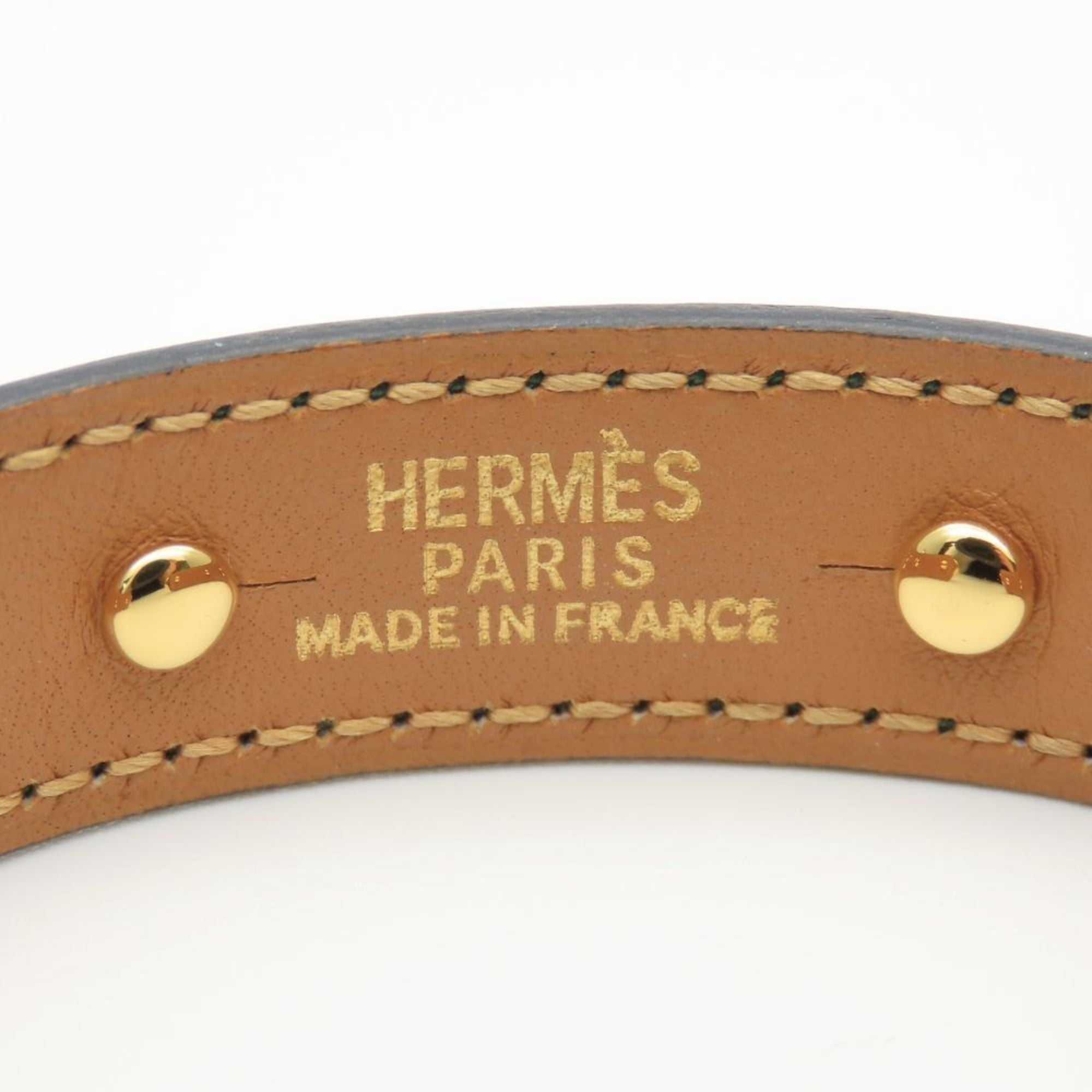 Hermes Chaine d'Ancre Bangle, Leather and Metal, Green Gold Plated, GP, Women's, HERMES