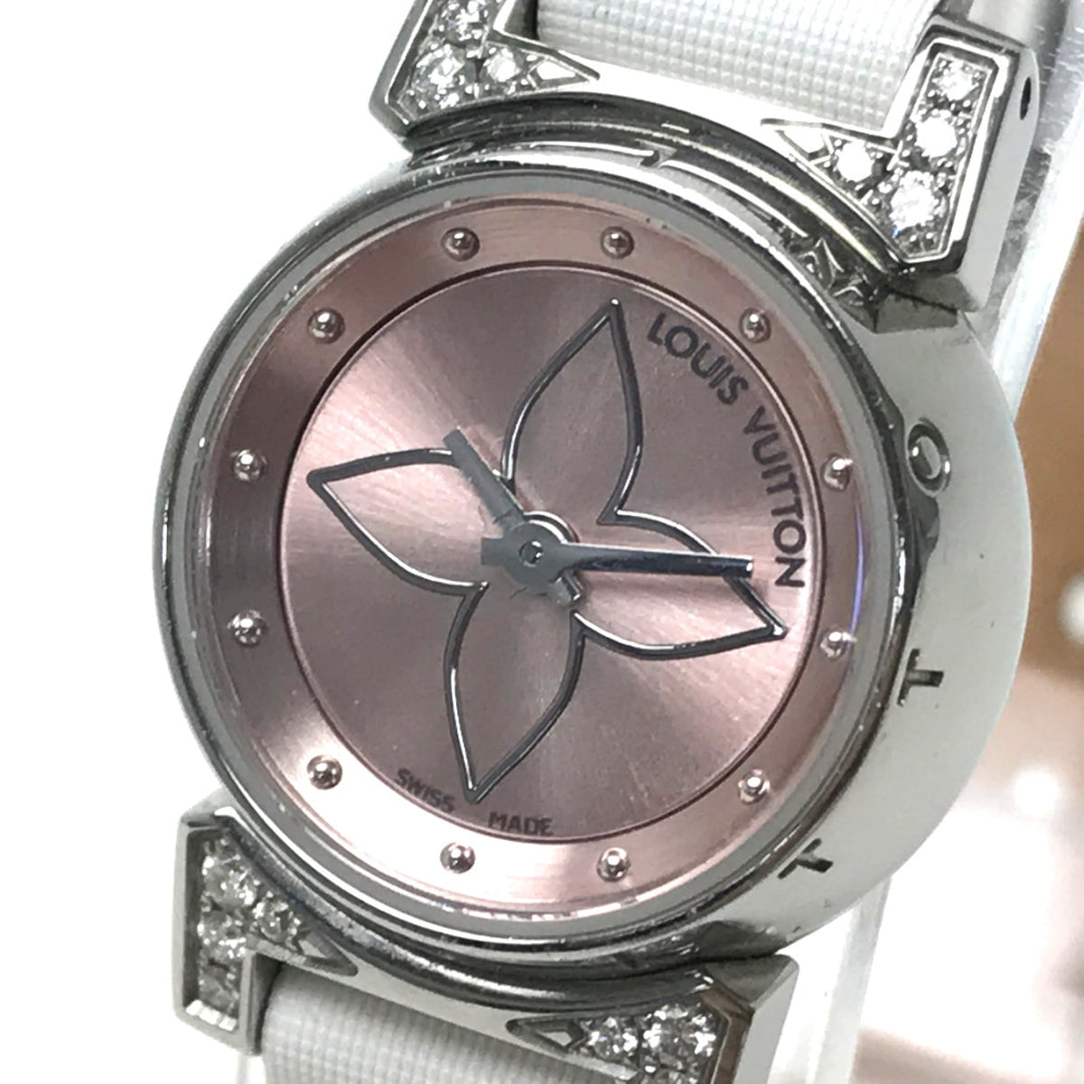 Louis Vuitton Q151P Rug diamond quartz Wristwatch Pink Based White — Very Good