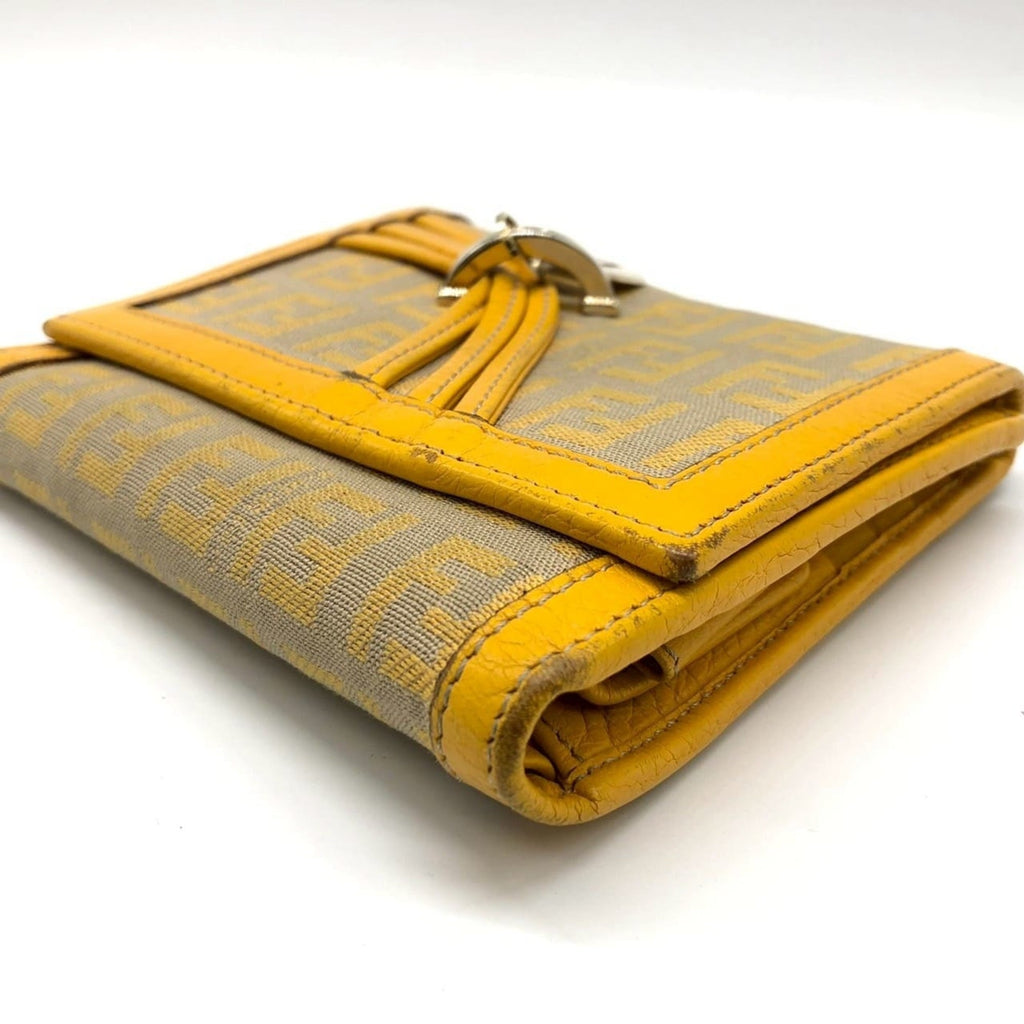 FENDI Zucchino Tri-fold Wallet, Canvas and Leather, Yellow, for Men Women