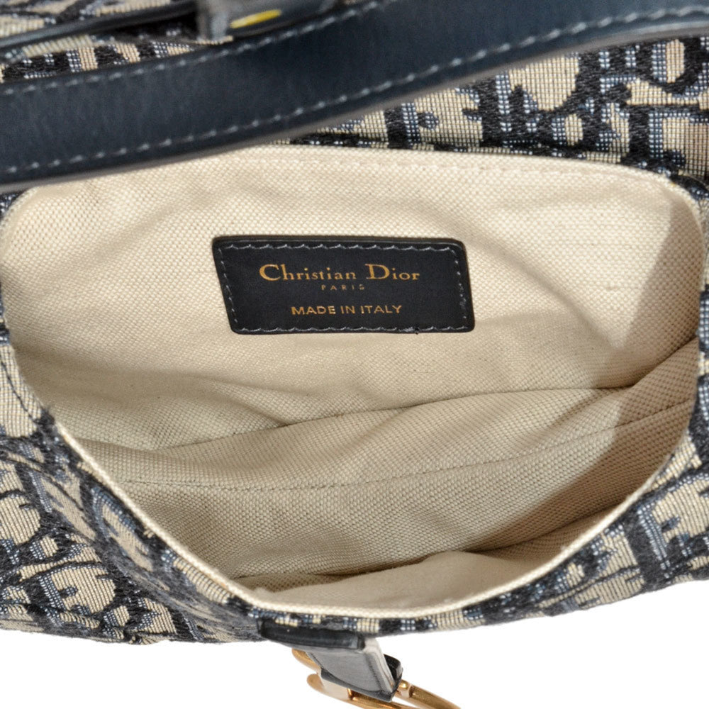 Christian Dior Oblique Saddle Mini Handbag, Jacquard, 28-MA-0250, Navy, Trotter, Women's — Like New