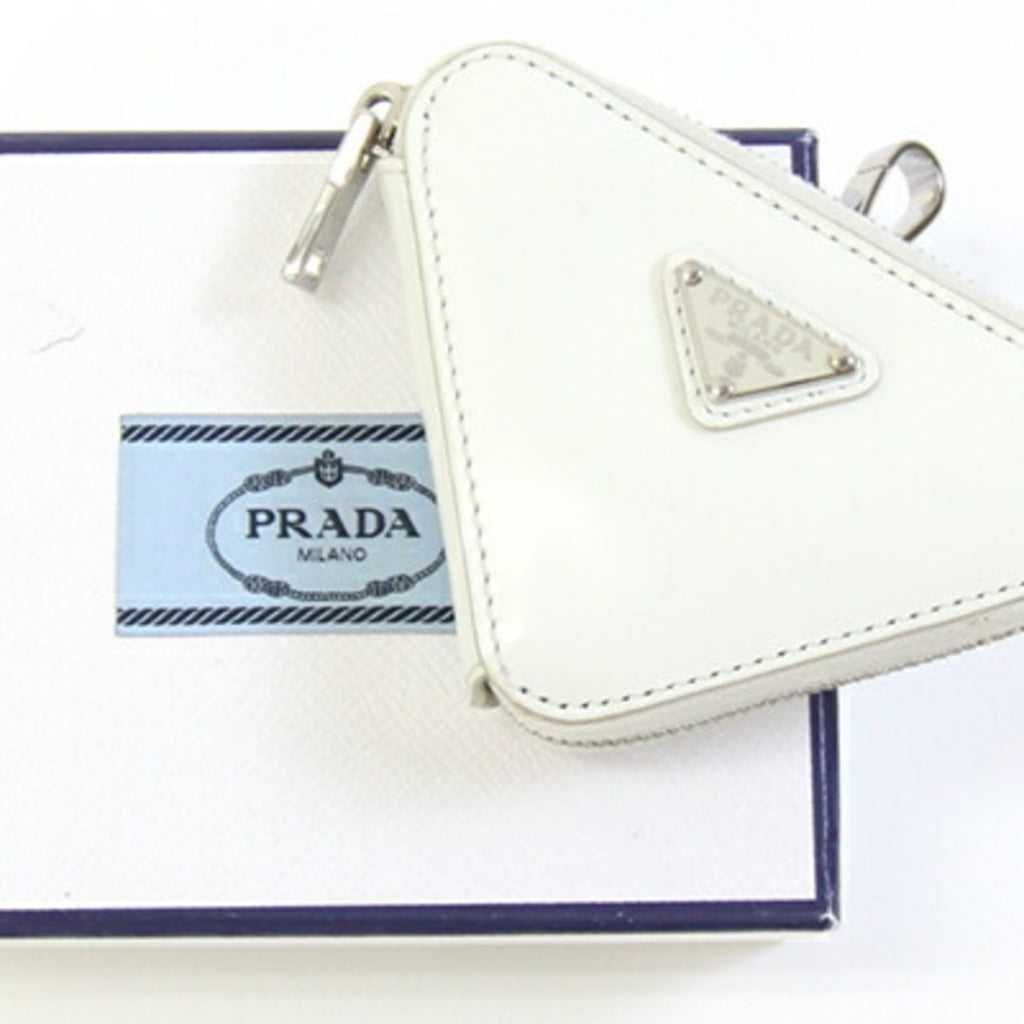 Prada Pouch 1TL433 White Leather Bag Charm Triangle Coin Case Women's PRADA