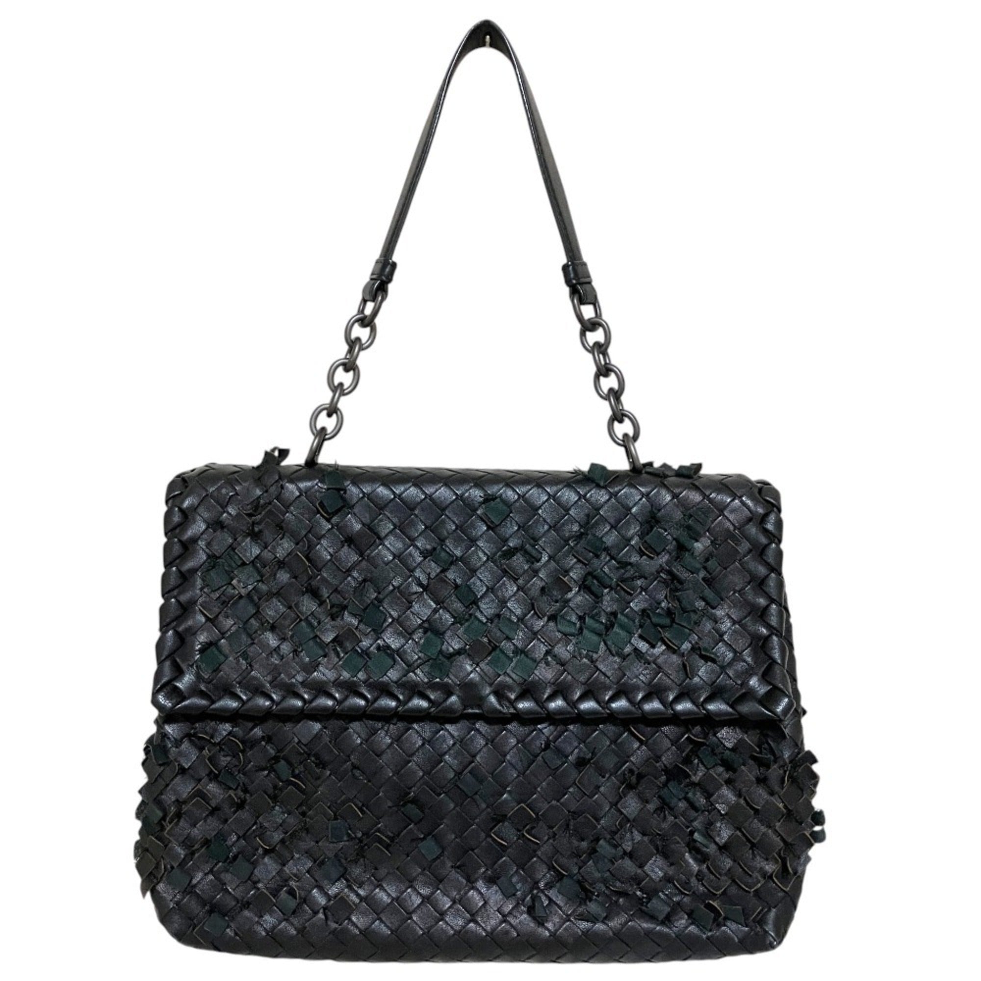 BOTTEGA VENETA Intrecciato Leather Chain Handle Olympia Handbag Shoulder Bag Black Women's — Like New