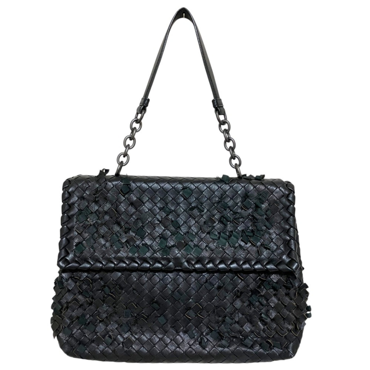 BOTTEGA VENETA Intrecciato Leather Chain Handle Olympia Handbag Shoulder Bag Black Women's — Like New