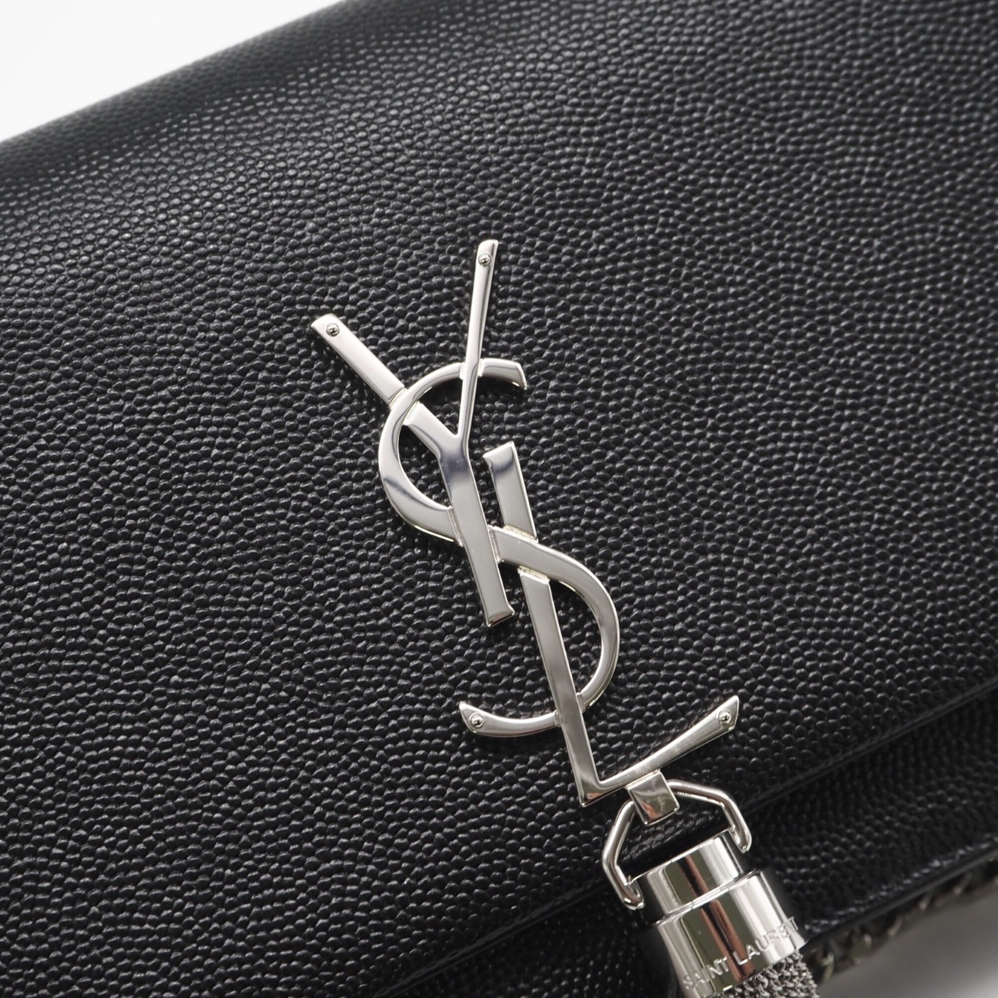 YVES SAINT LAURENT Kate Tassel Small Chain Wallet 452159 Shoulder Bag Black Silver Leather Women's — New - Store Return