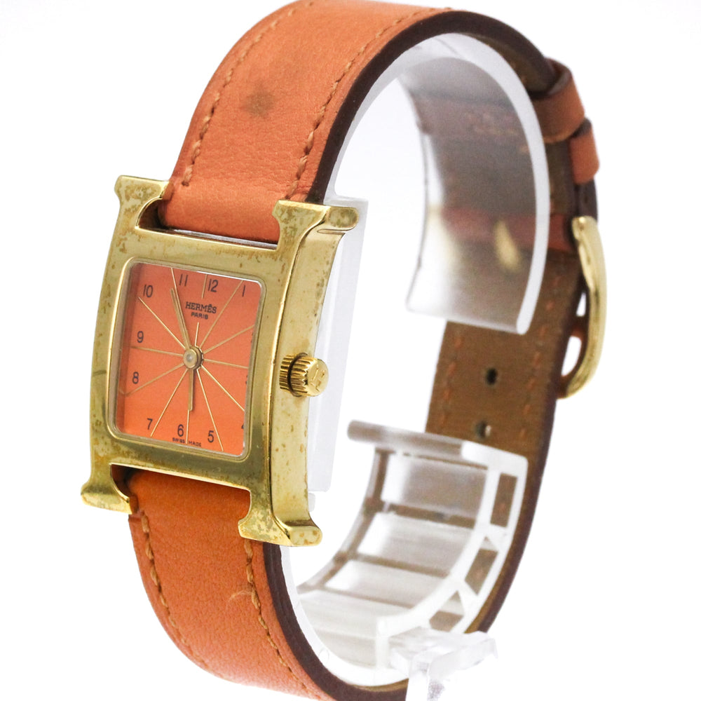 HERMES H Watch Gold Plated Leather Quartz Ladies Watch HH1.201 — Good