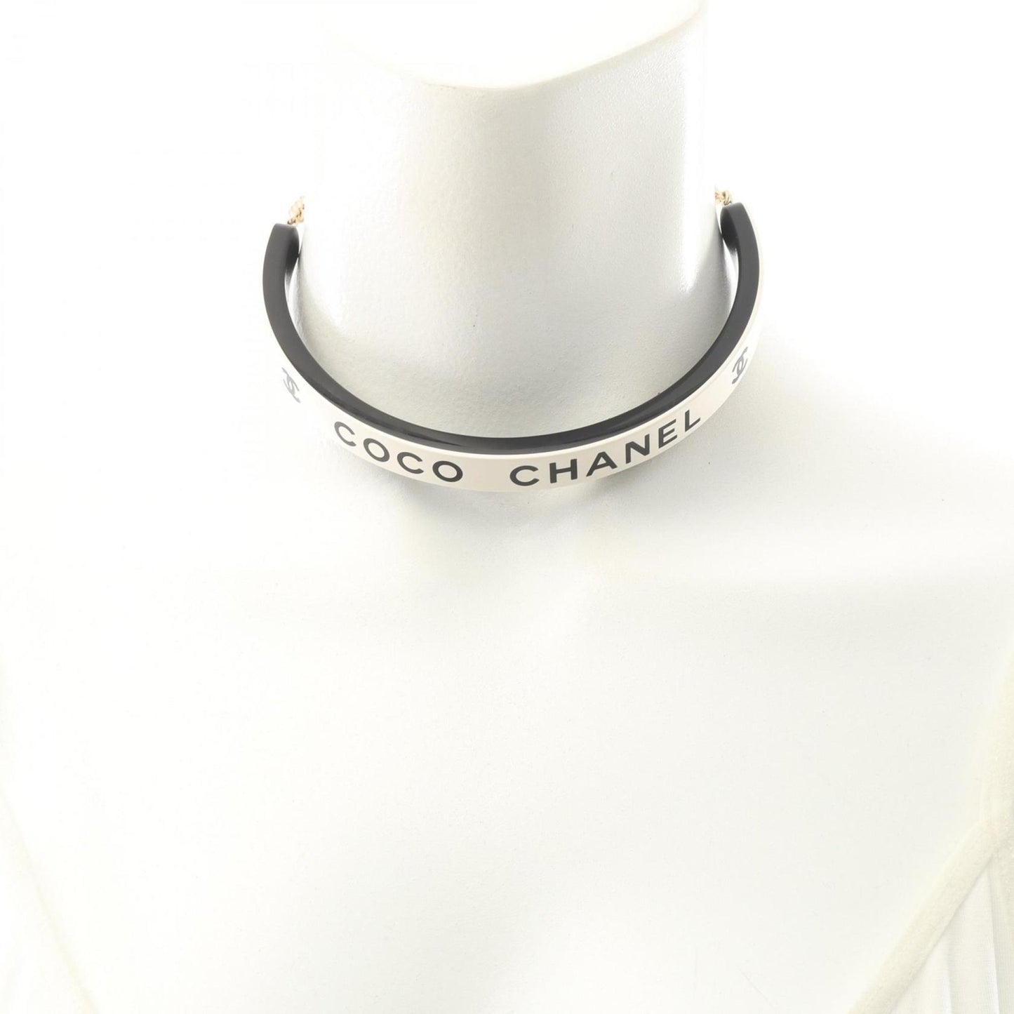 CHANEL Choker Accessory, GP (Gold Plated), Plastic, Women's, Gold, White, Black, B22S