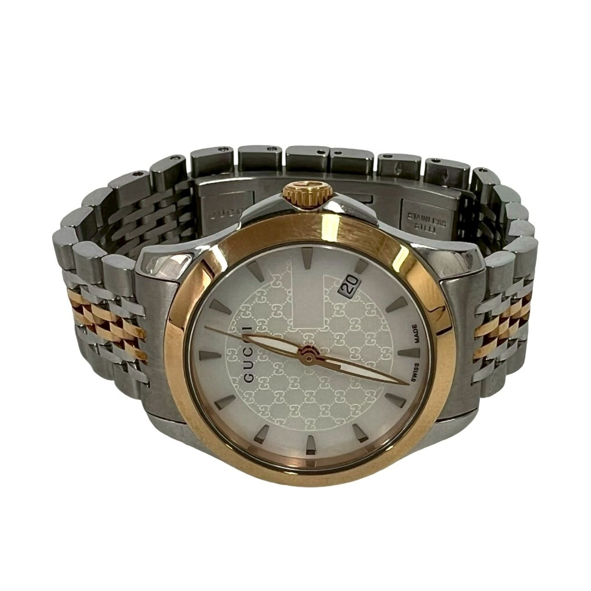 GUCCI GG Logo Stainless Steel Quartz Wristwatch, Silver, 32380 — Good