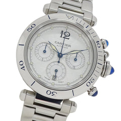 Cartier Pasha Chronograph Automatic Watch for Men, Stainless Steel (SS) W31030H3, Silver, with Open Caseback — Good