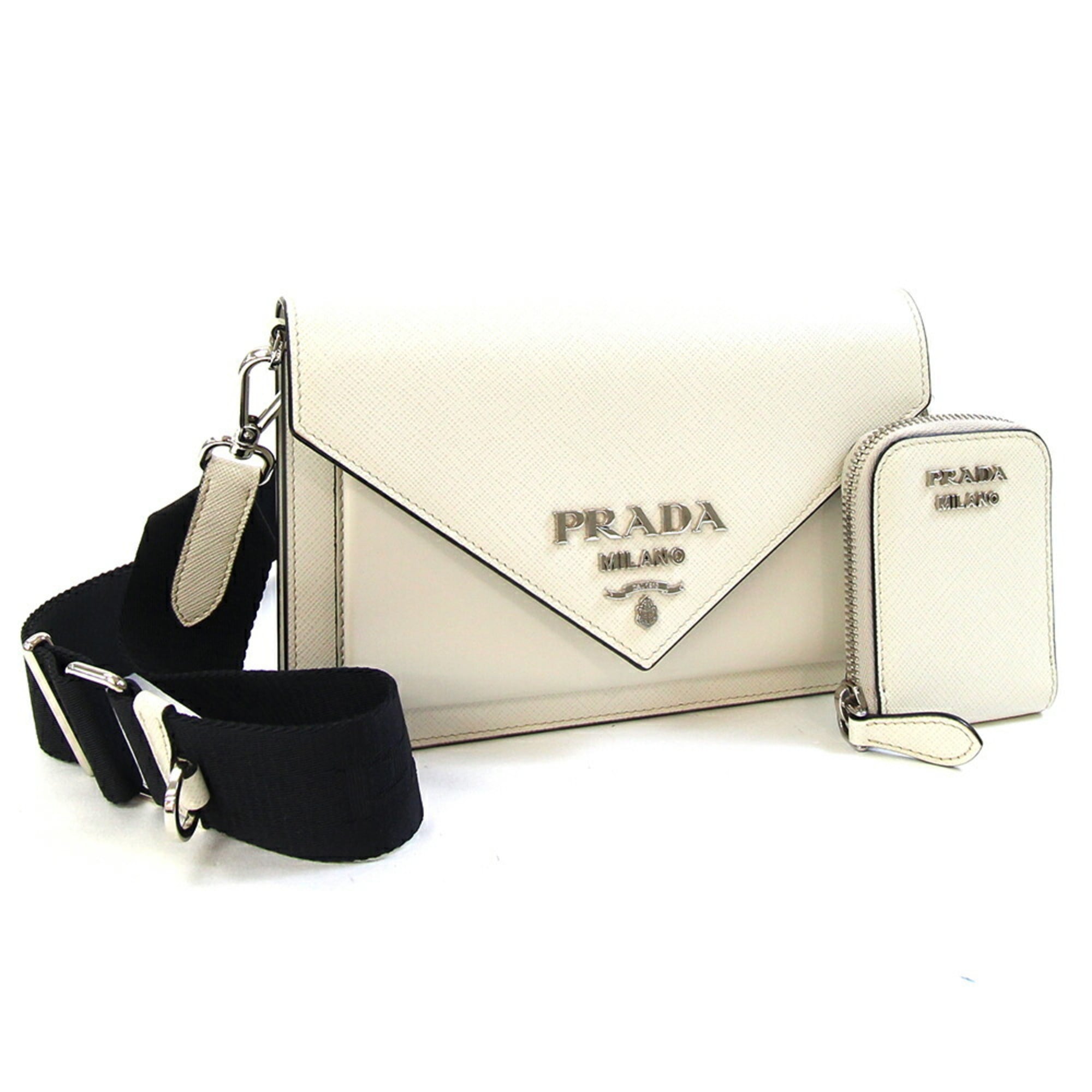 Prada Mini Envelope Shoulder Bag 1BP020 Off-White Leather Pouch Women's PRADA