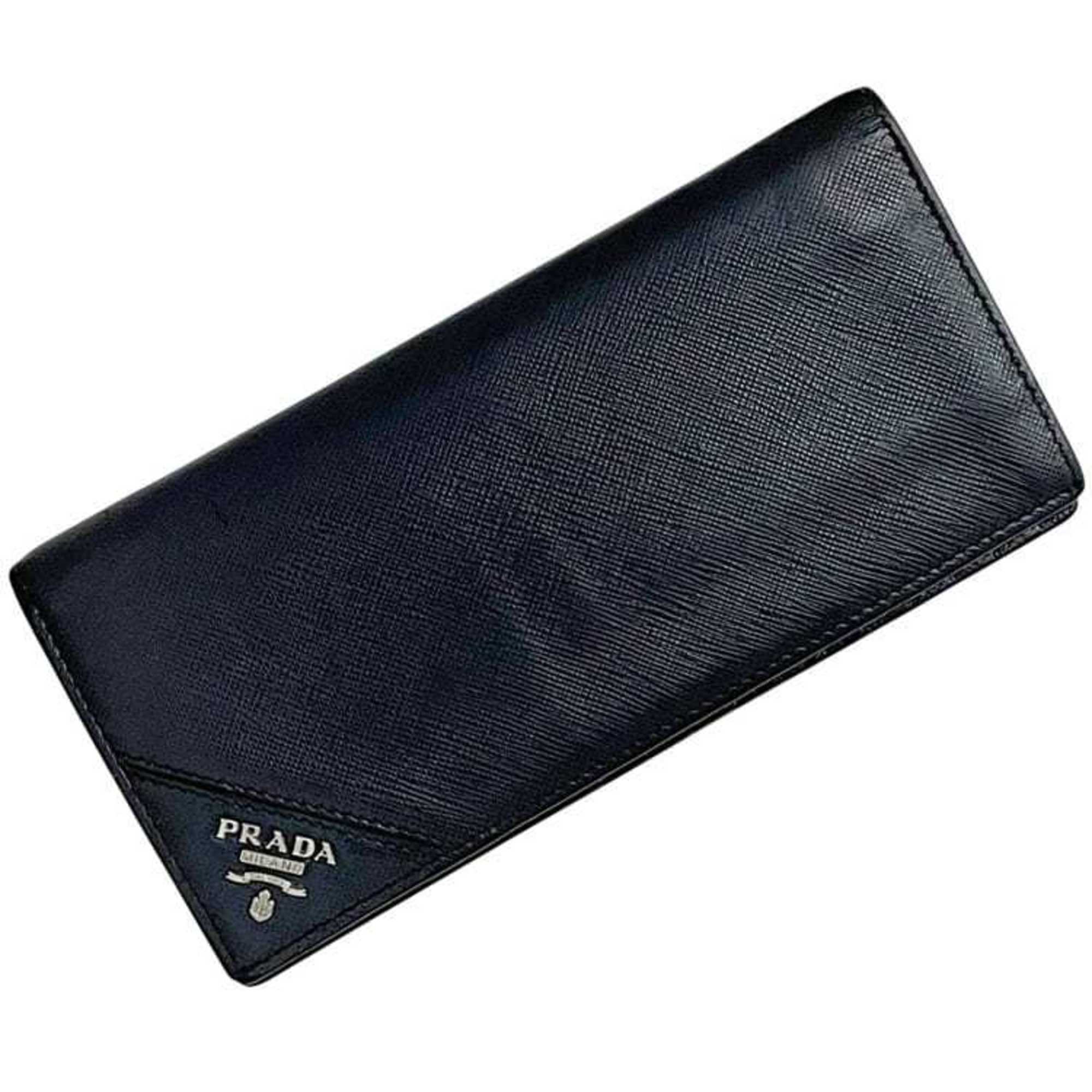 Prada bifold long wallet ec-24533 navy 2MV836 Saffiano leather size 42 PRADA blue triangular plate men's hardware