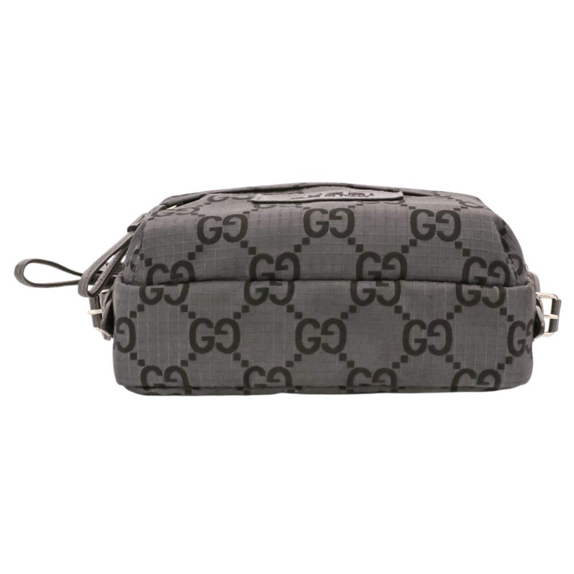 GUCCI ECONYLON GG Polyester Shoulder Bag, Medium, 767931 520981, Gray, Men's/Women's — Like New