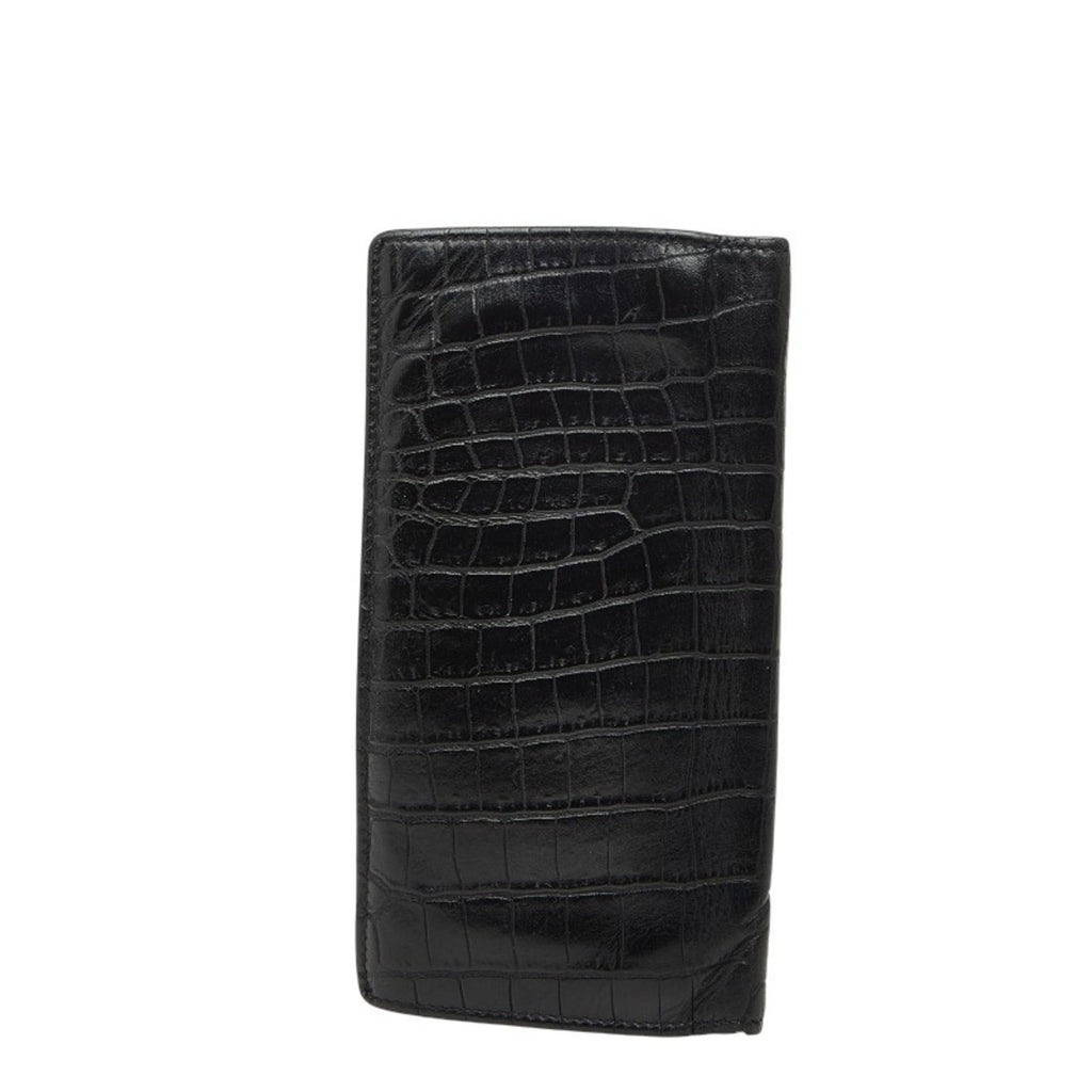Saint Laurent Tiny YSL Logo Crocodile Embossed Continental Wallet 607746 Black Leather Women's SAINT LAURENT