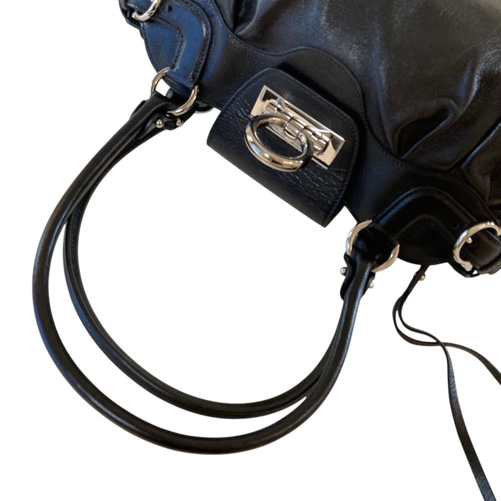 Salvatore Ferragamo Marissa Gancini Hardware Leather Handbag AU-21 6317 Black Women's — Like New