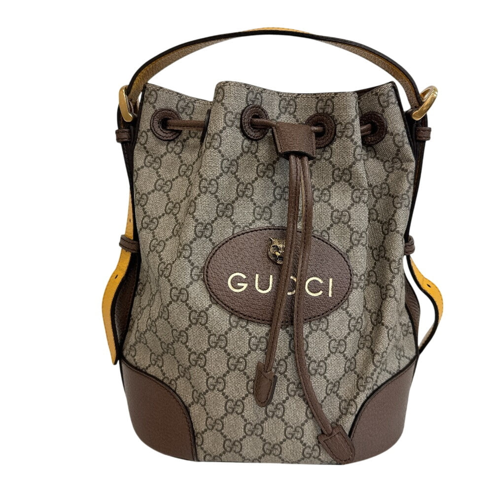 GUCCI 473875 Tiger Drawstring One-Shoulder Bag GG Supreme Handbag Brown — Like New