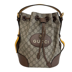 GUCCI 473875 Tiger Drawstring One-Shoulder Bag GG Supreme Handbag Brown — Like New