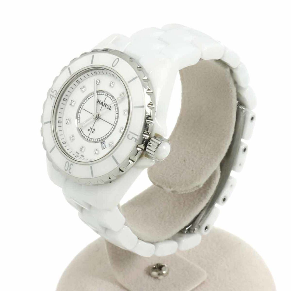 Chanel J12 33mm H1628 Women's Watch, 12 Diamonds, Date Display, White Ceramic Quartz Watch — Very Good