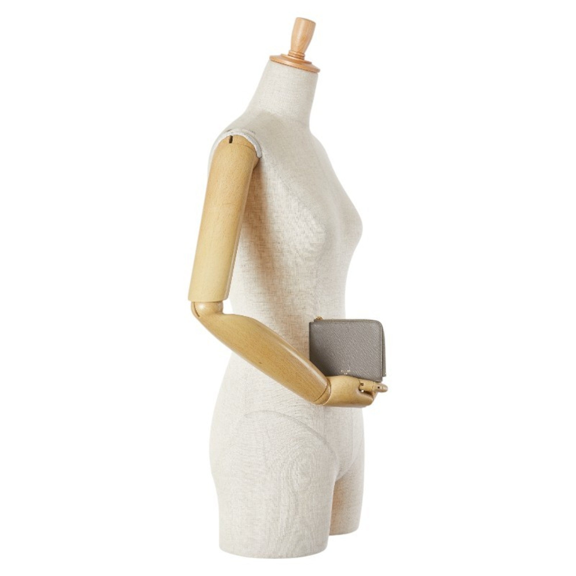 Celine L-shaped coin case, card compact wallet, grey leather, women's, CELINE