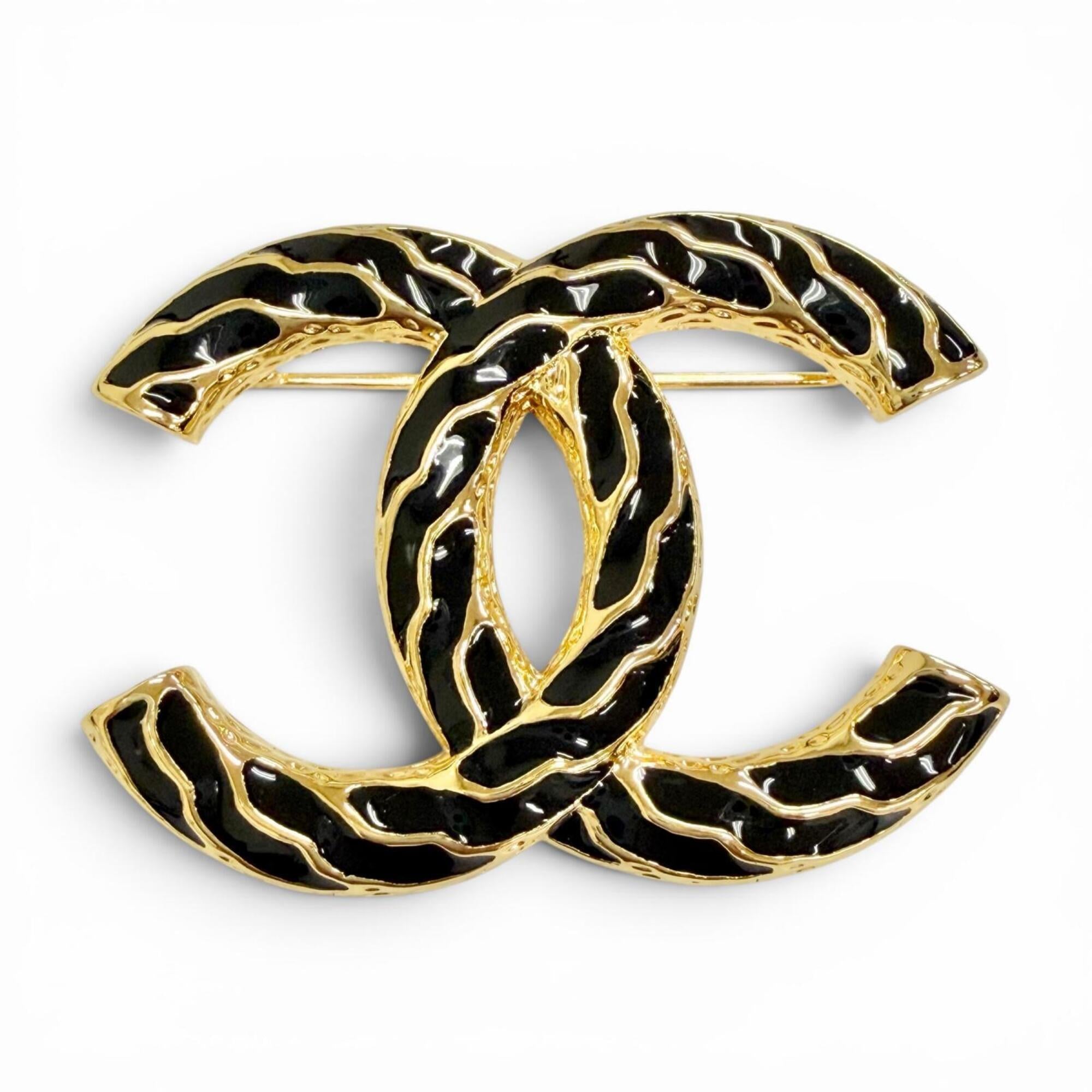 CHANEL B24P Coco Mark CC Logo Brooch, Gold & Black, Made in Italy, Women's — Like New