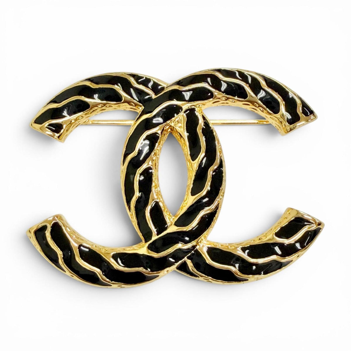 CHANEL B24P Coco Mark CC Logo Brooch, Gold & Black, Made in Italy, Women's — Like New