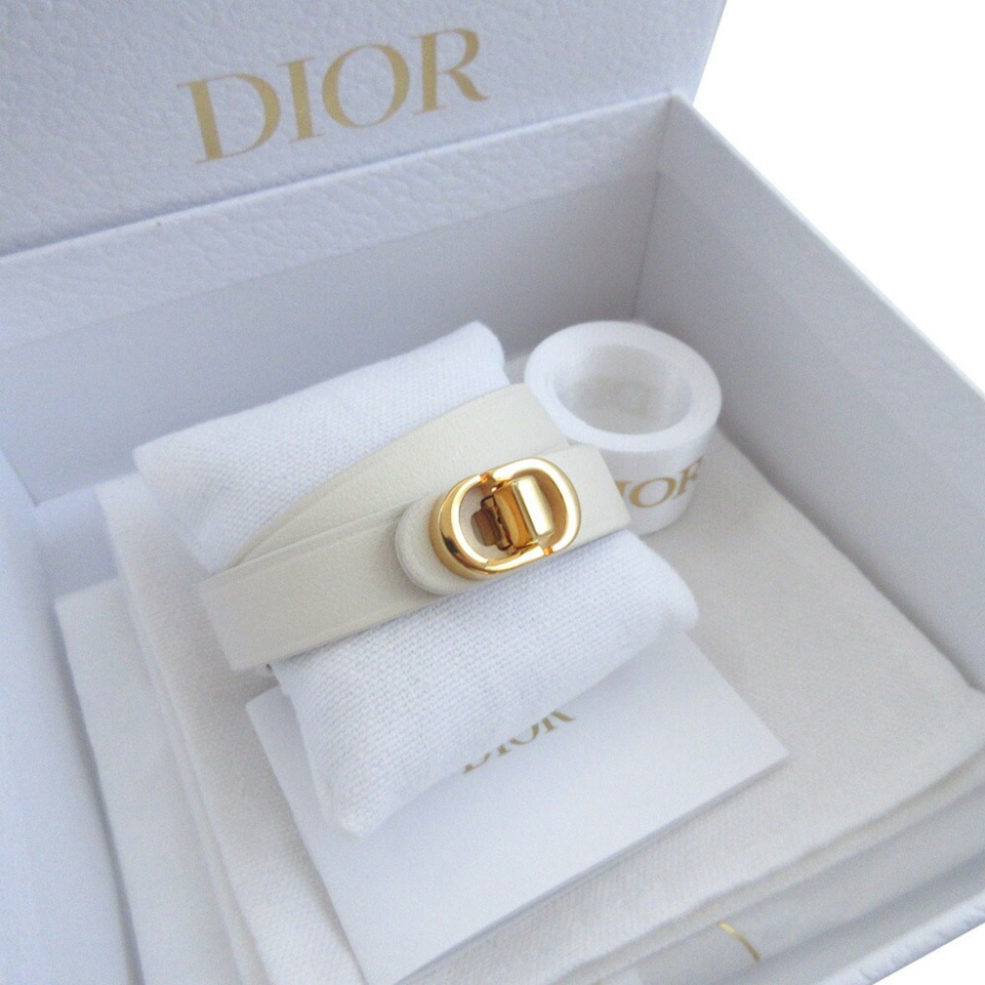 Like new Christian Dior 30 Montaigne B1760 Medium size leather ivory white double-strand double bracelet 0318 — Like New