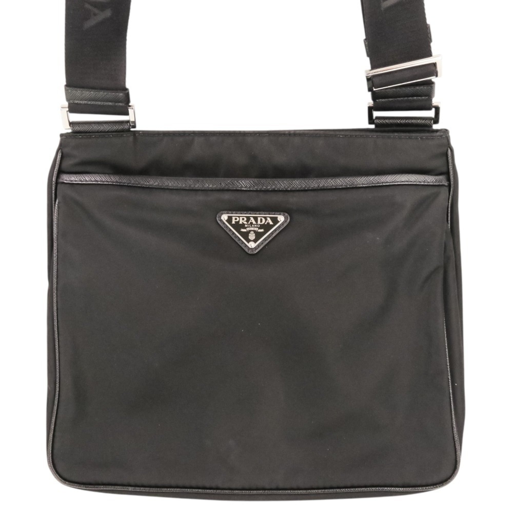 PRADA Re-Nylon Saffiano Leather Triangle Logo Plate Shoulder Bag 2VH118 Black (Men's & Women's) — Like New