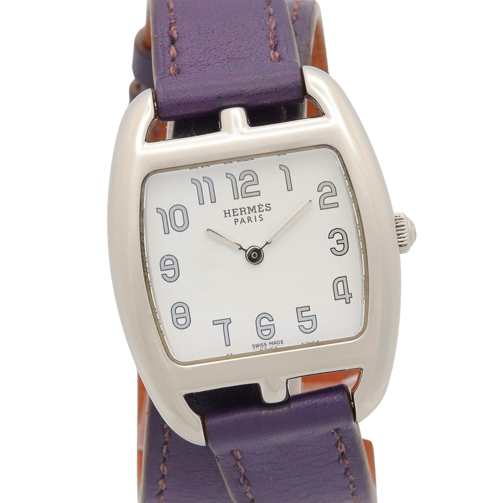 Hermes Cape Cod Tonneau Double Tour Watch, Stainless Steel, Leather Strap, Women's, White (CT1.210) — Very Good