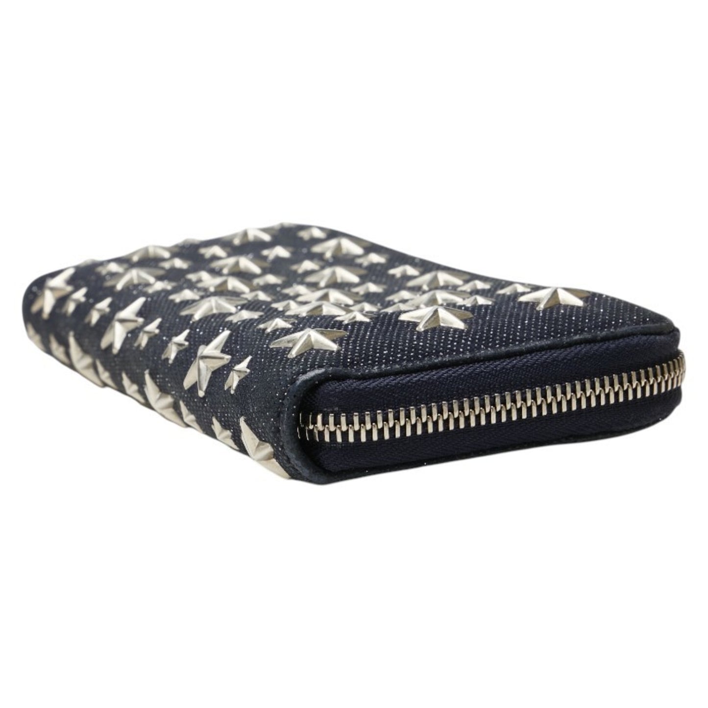 Jimmy Choo Star Studs Long Wallet Navy Canvas Leather Women's JIMMY CHOO