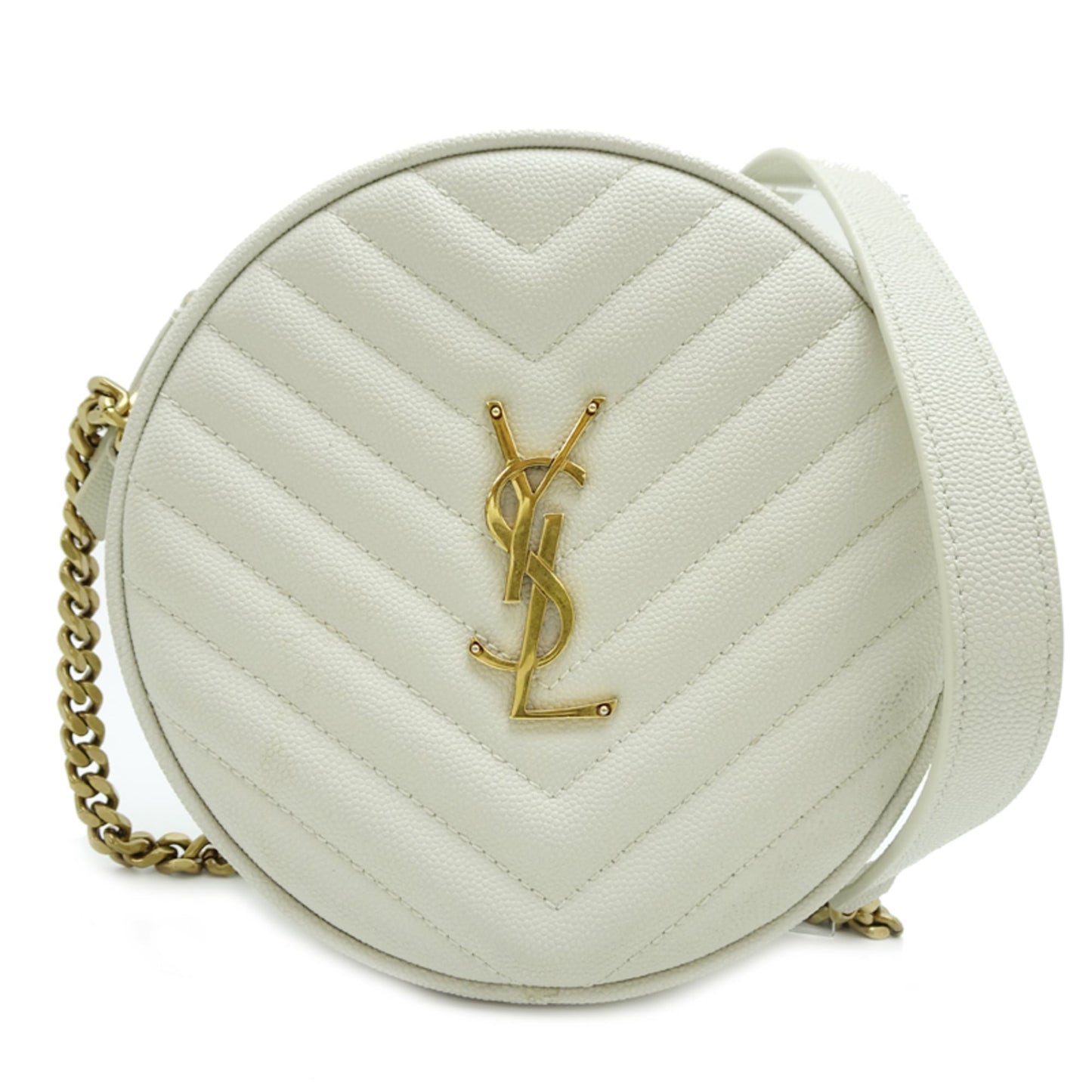 Saint Laurent Vinyl Chain Shoulder Bag, Women's, 610436, Leather, Ivory (White)