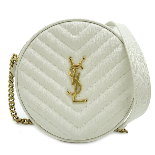 Saint Laurent Vinyl Chain Shoulder Bag, Women's, 610436, Leather, Ivory (White)