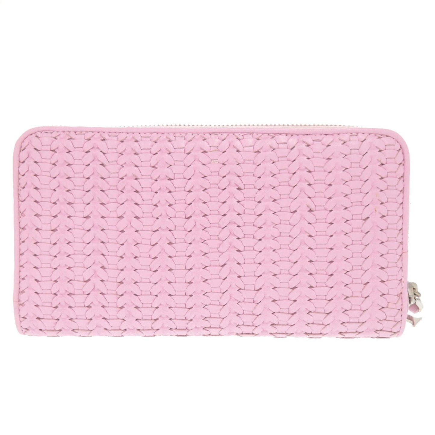 Excellent condition Christian Dior braided leather pink round zipper long wallet 1634