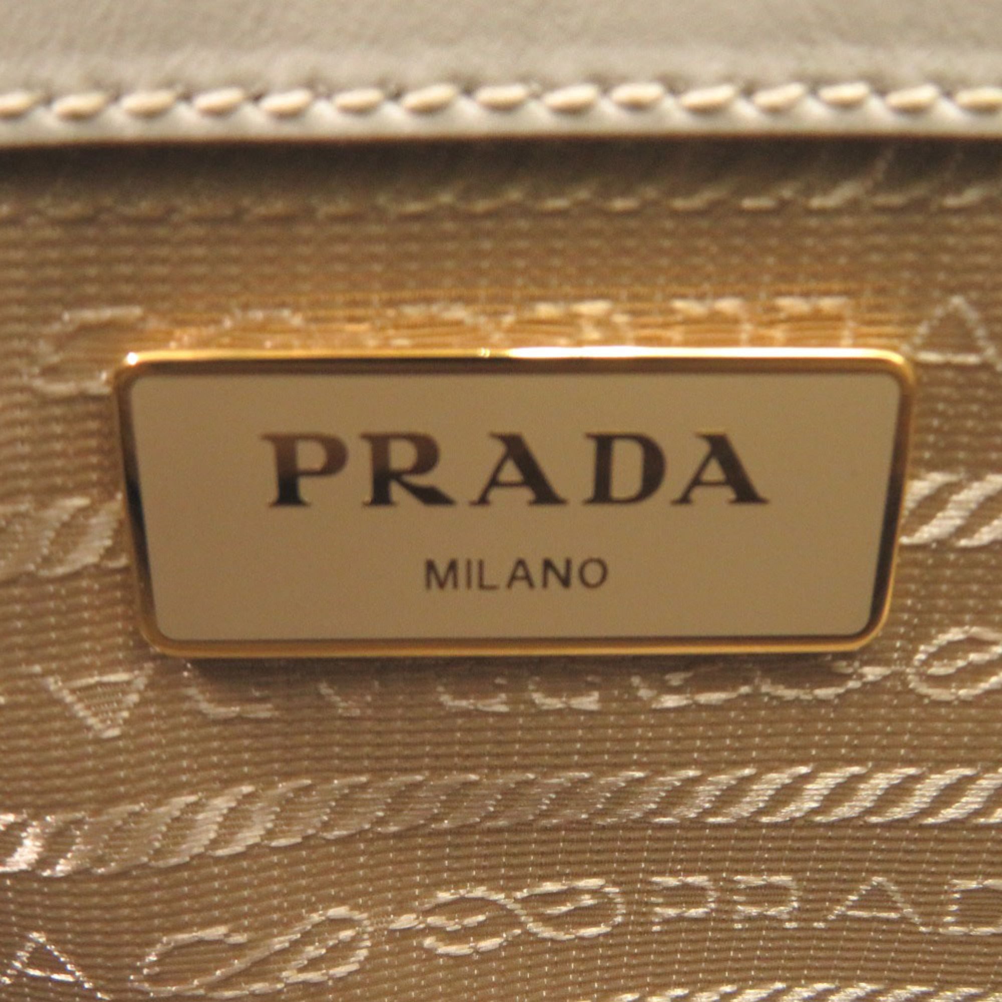 Like new Prada Logo Jacquard 1BA172 Leather Corda Talc Beige White Shoulder Bag 0780 PRADA — Like New