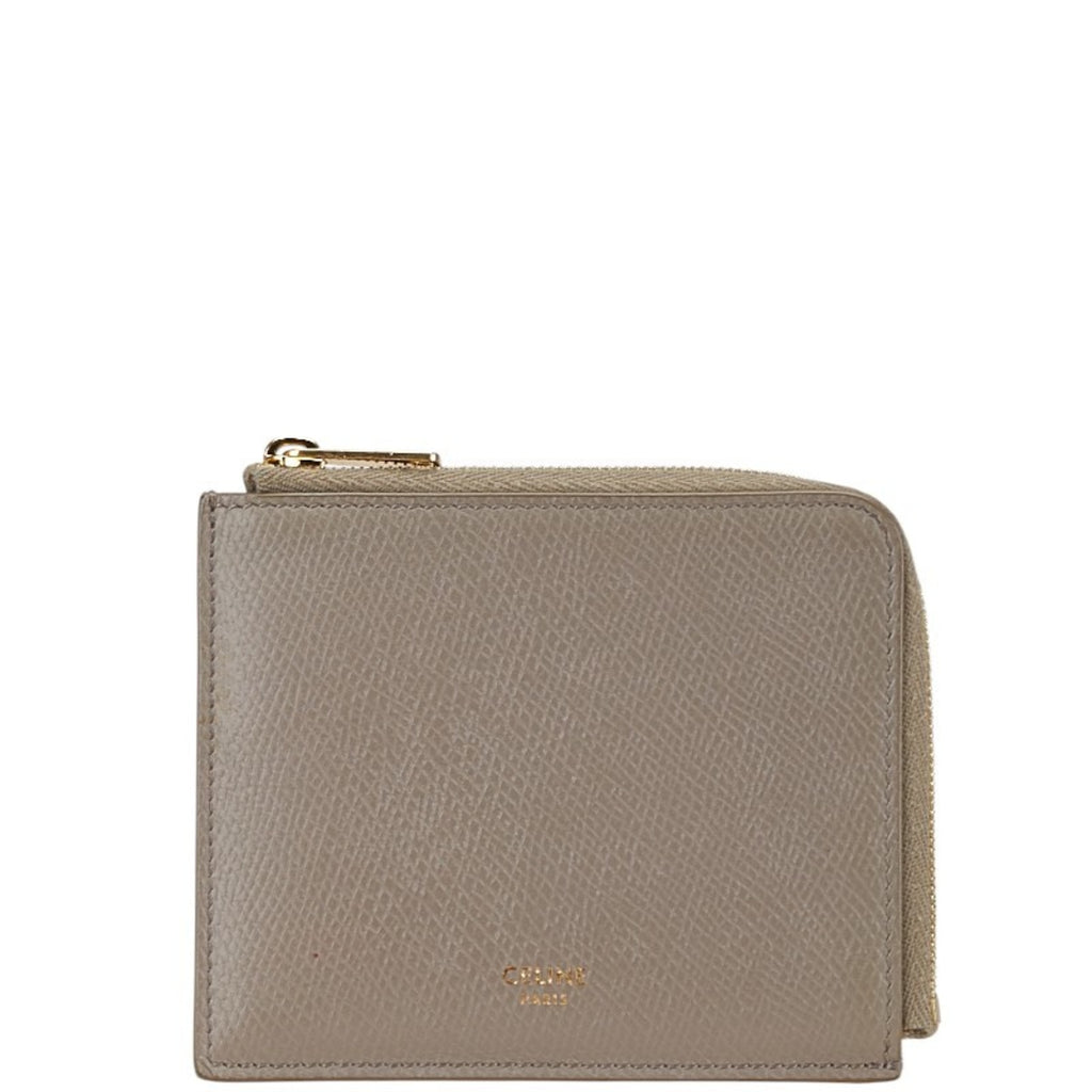 Celine L-shaped coin case, card compact wallet, grey leather, women's, CELINE