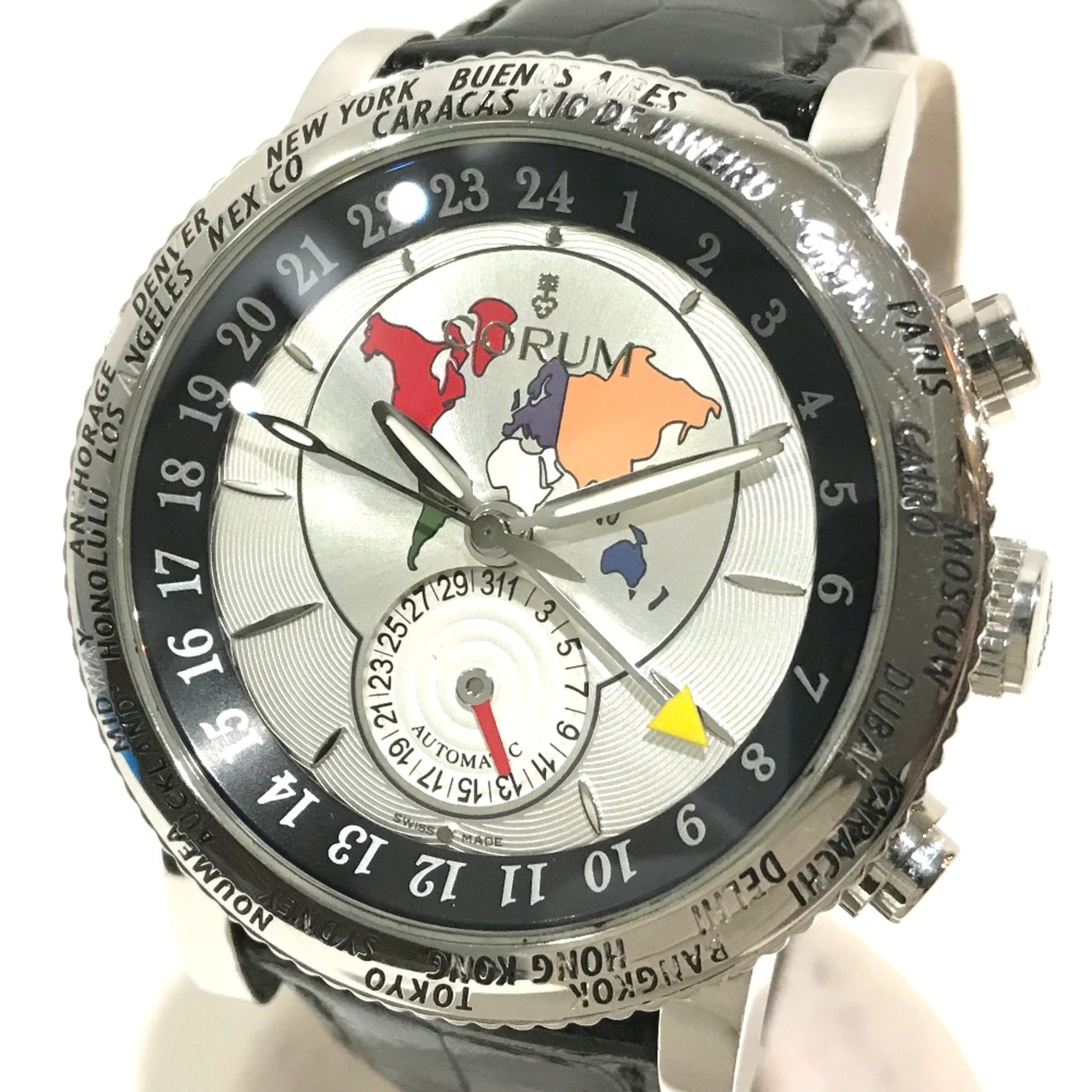 Corum 983.201.20 Back scale Automatic Wristwatch Silver Black belt — Very Good
