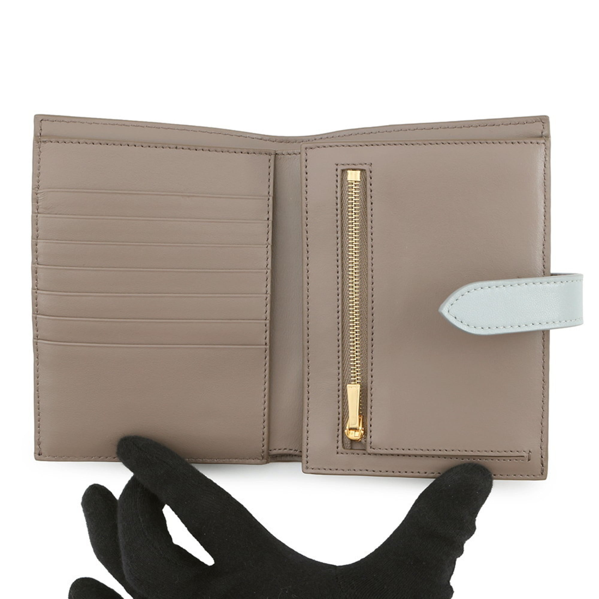 Celine Medium Bi-fold Wallet with Strap, Two-Tone Grained Calfskin Leather, 10B643BRU, Sale Item