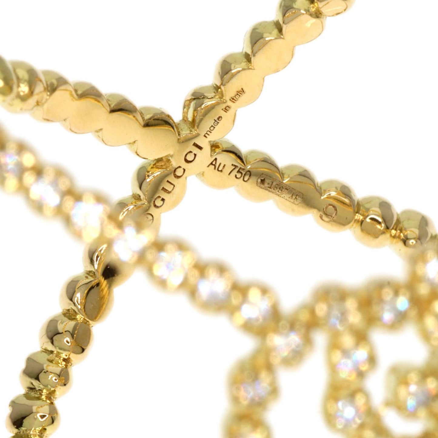 Gucci GG Running x Diamond #9 Ring, K18 Yellow Gold, Women's