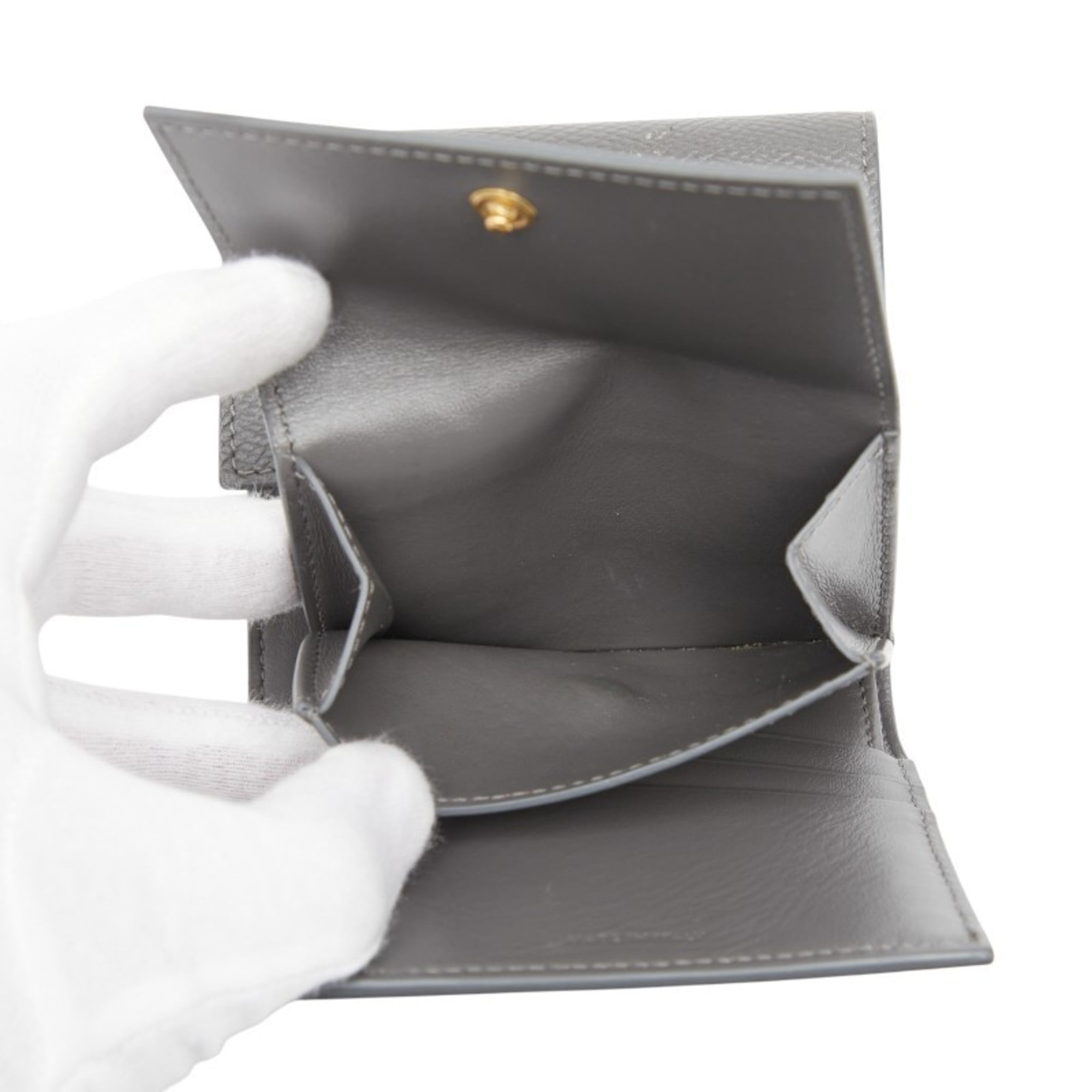 Celine Tri-fold Wallet Gray Leather Women's CELINE