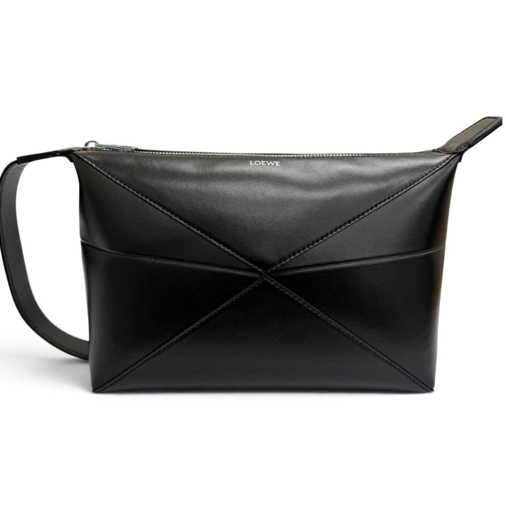 LOEWE C510WBPX01 PUZZLE FOLD Shiny Napa Calf Wash Bag Clutch Black Men's — Like New