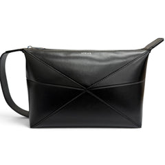 LOEWE C510WBPX01 PUZZLE FOLD Shiny Napa Calf Wash Bag Clutch Black Men's — Like New