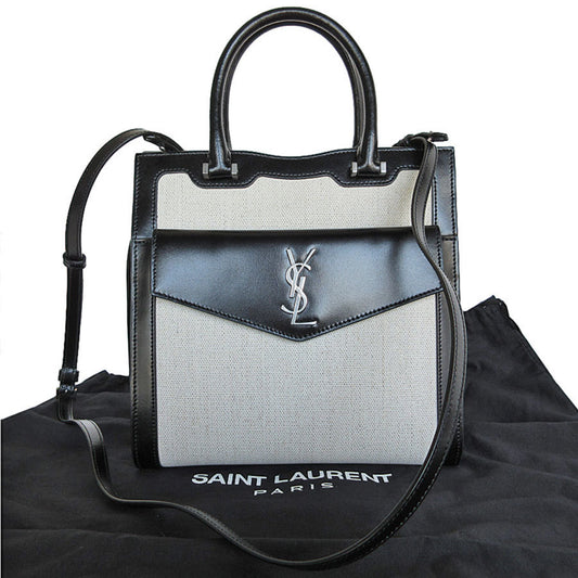 Saint Laurent SAINT LAURENT handbag shoulder bag Uptown small leather black ivory silver women's s0583k