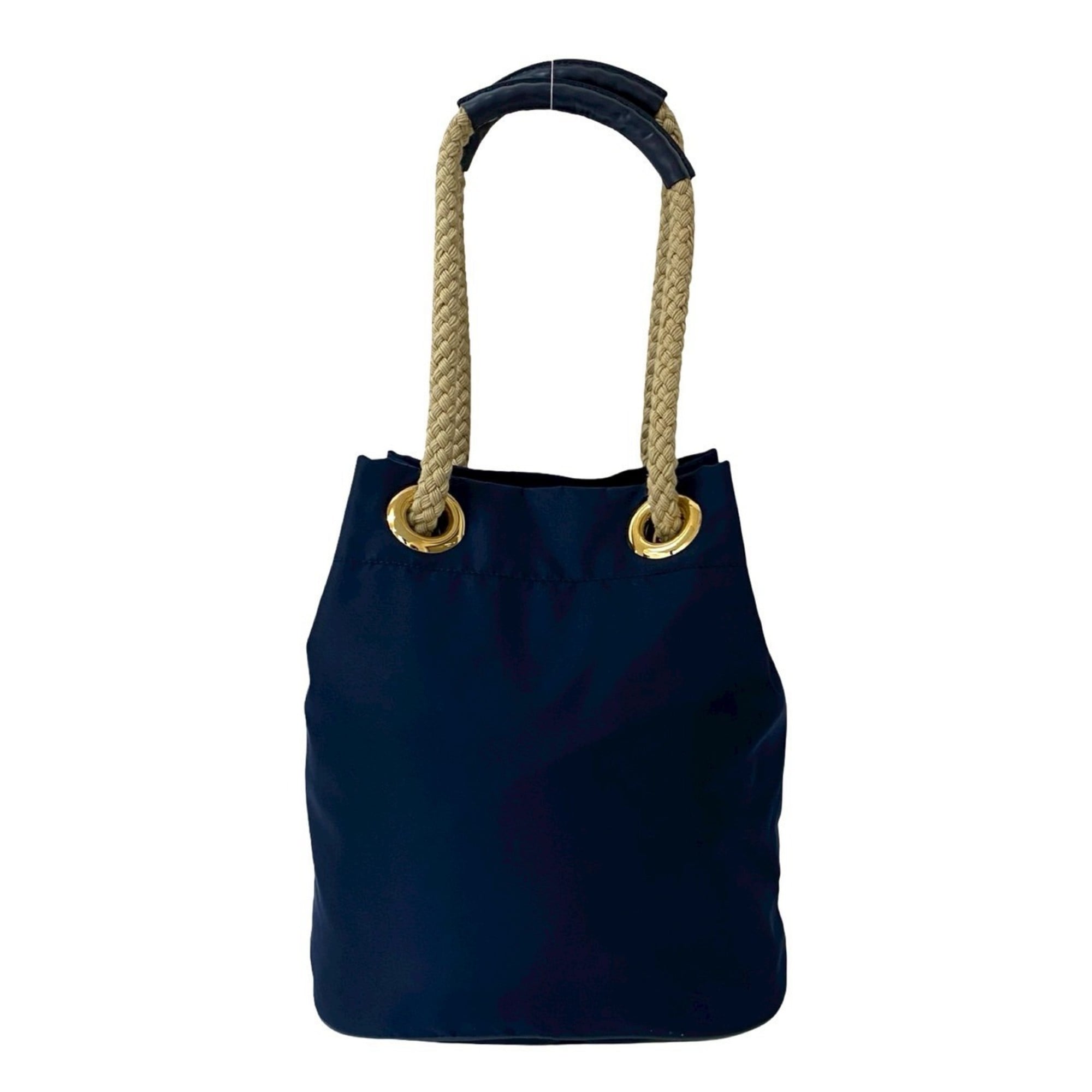 PRADA Prada Triangle Logo Plate with Metal Hardware Nylon and Leather Shoulder Bag/Handbag/Tote Bag Navy 34484 — Like New
