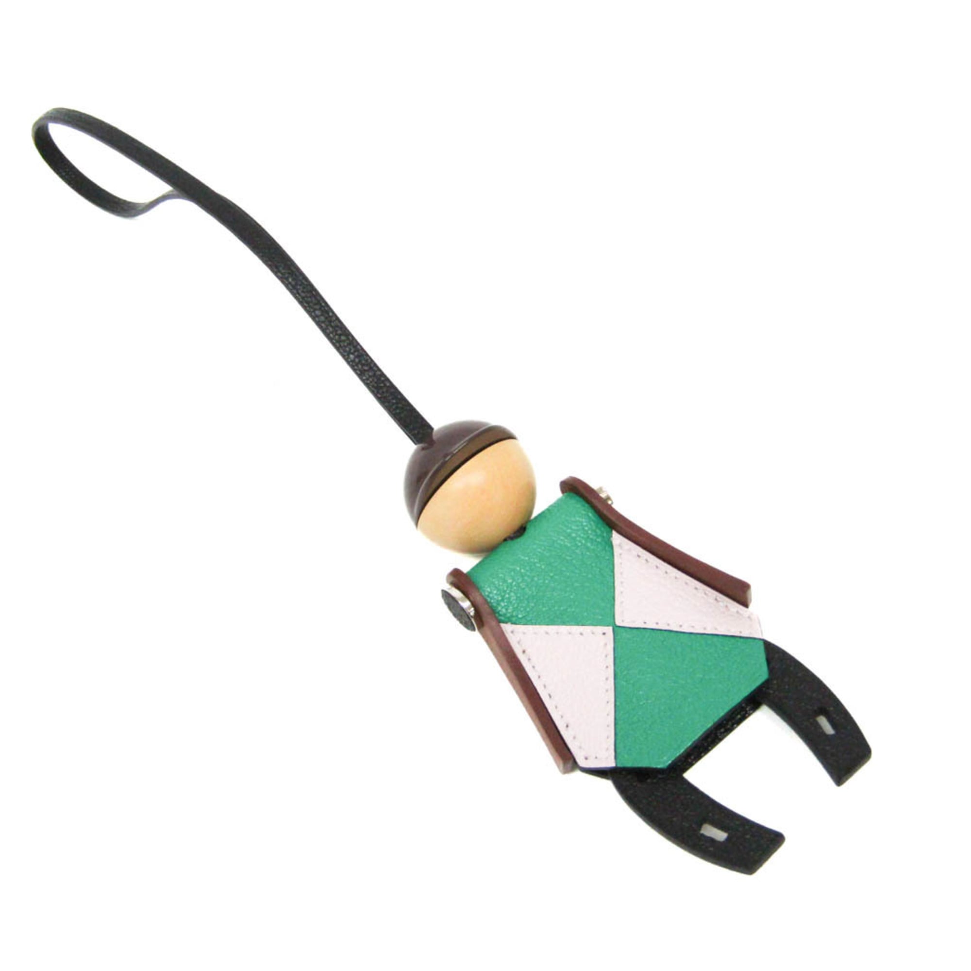 Hermes Barenia Leather,Chevre Myzore Leather Handbag Charm Brown,Green,Light Pink Jockey Charm — Like New