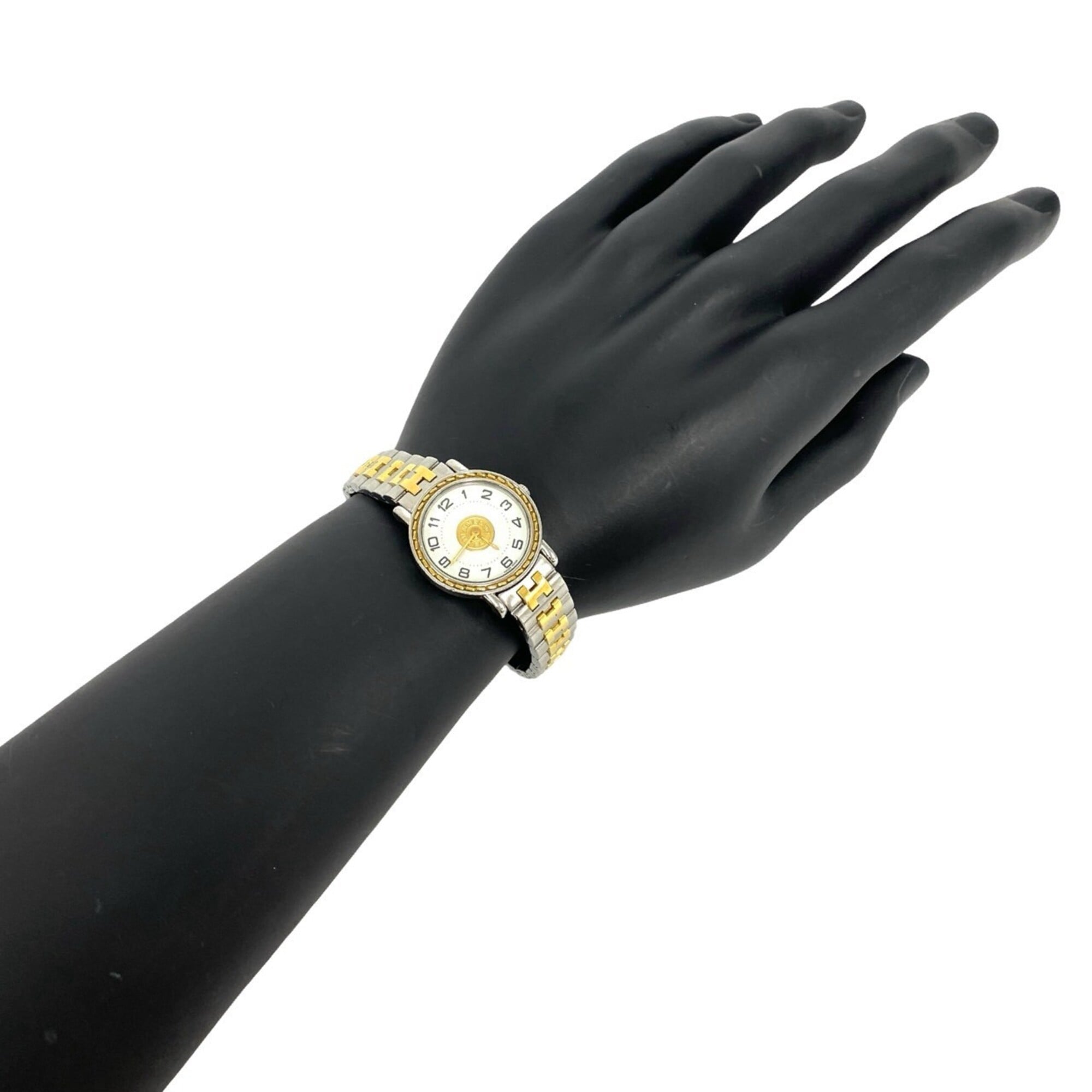 HERMES Vintage Sellier Stainless Steel GP Wristwatch Silver Gold 79642 — Good
