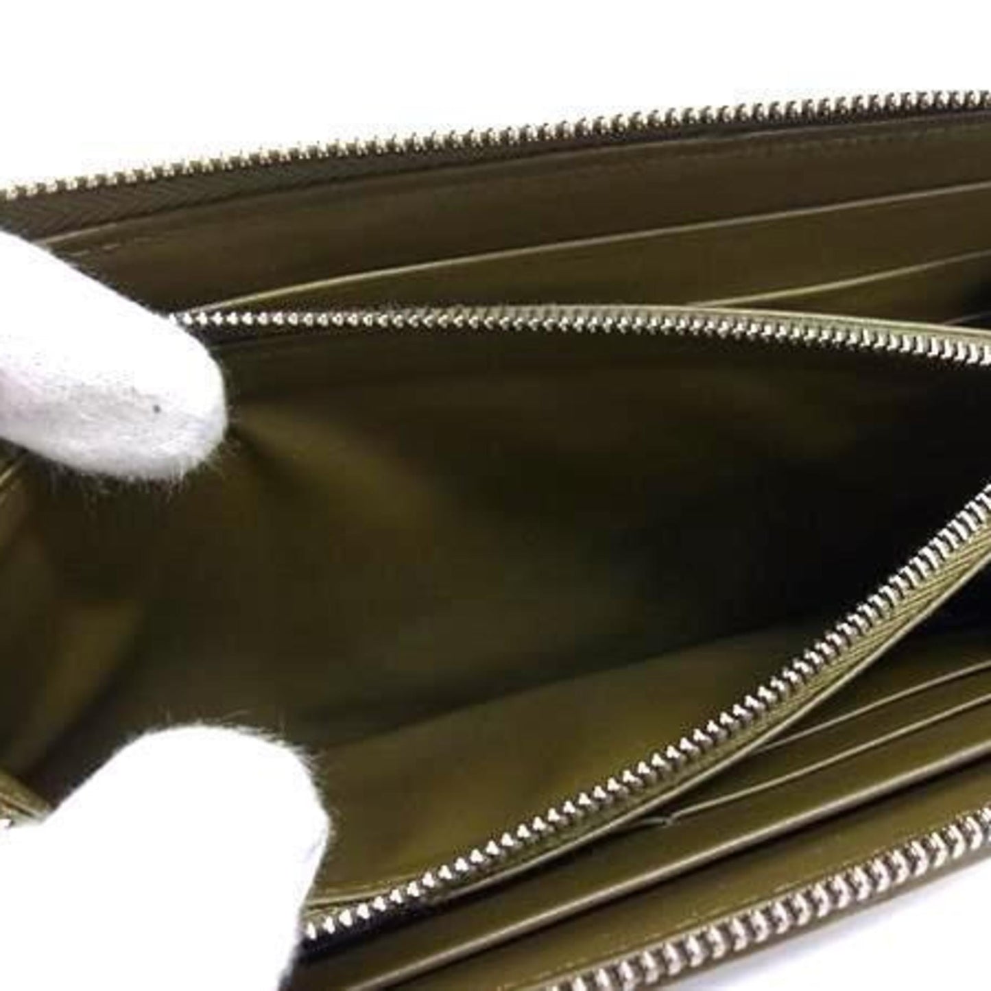 BOTTEGA VENETA Intrecciato Wallet 749427 Khaki Leather Round Long for Men and Women