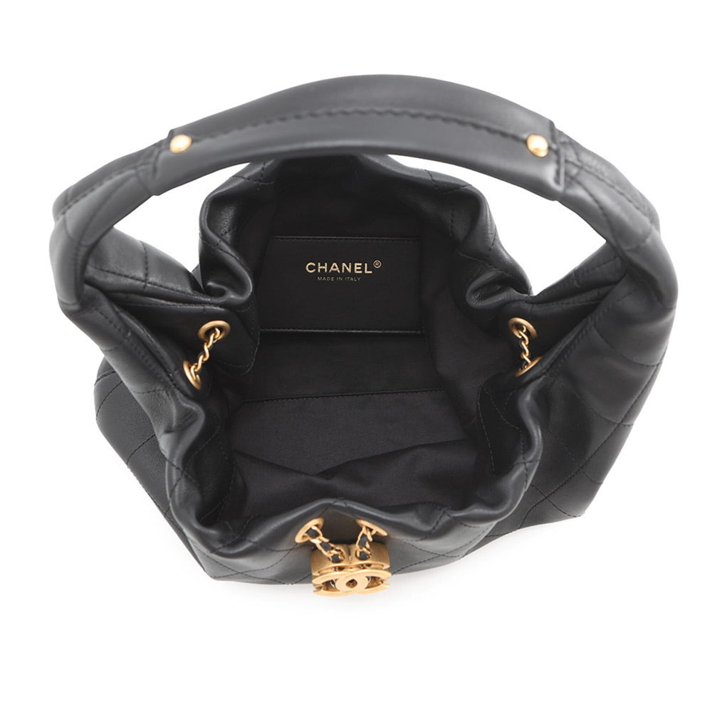 Chanel Matelassé Hobo Bag with Coco Mark, Calfskin, AS5976, Black, Handbag for Women — Like New