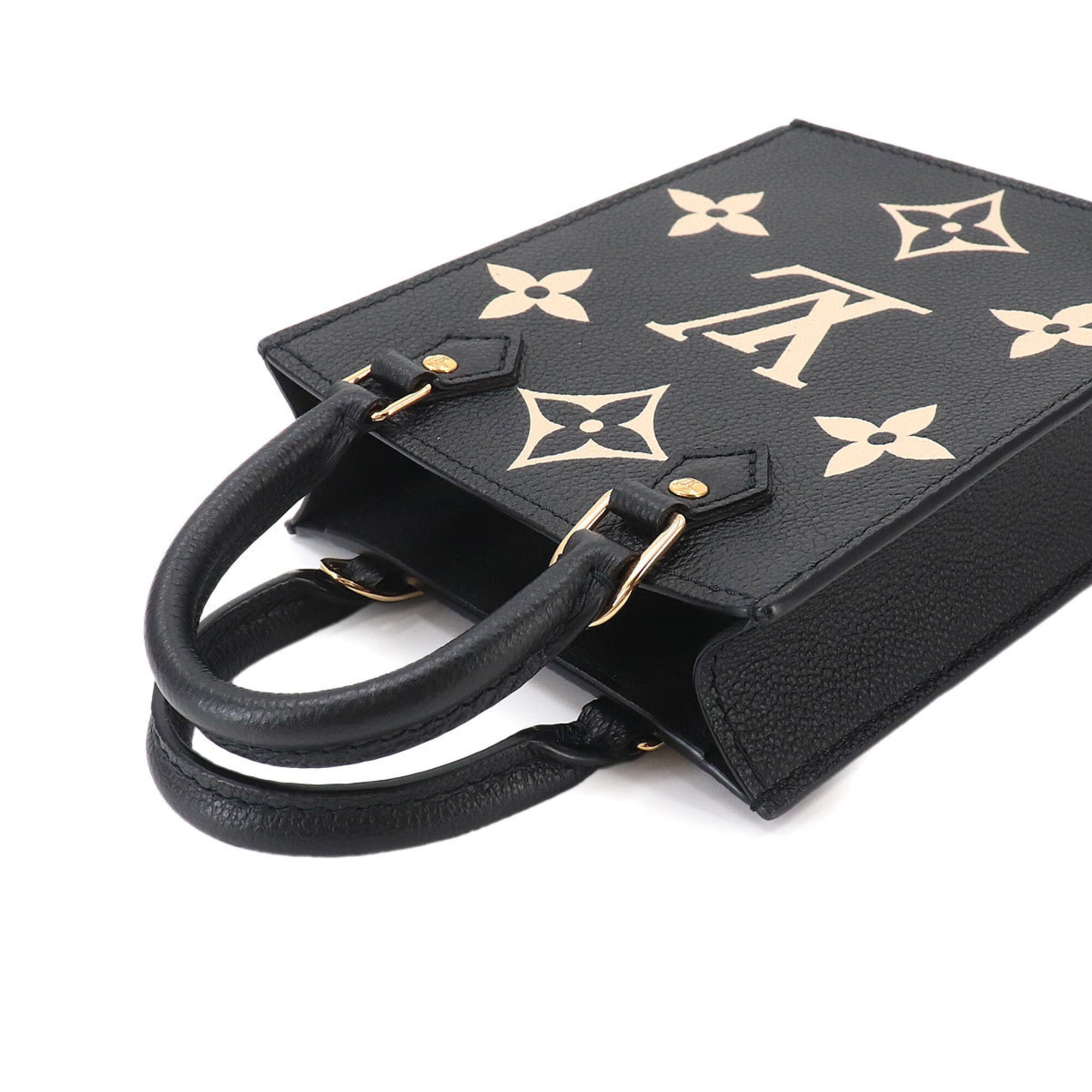 Louis Vuitton Petite Sac Plat, bicolor, Monogram Empreinte, 2-way handbag/shoulder bag, leather, black/beige, M81416, RFID — Like New
