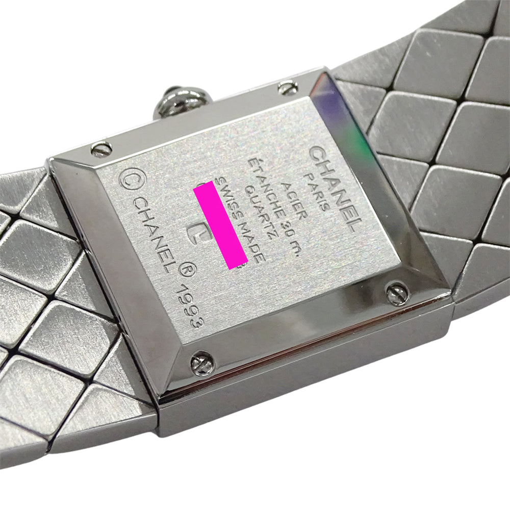 Chanel women's watch, brand name, Matelassé, quartz, stainless steel (SS), H0009, silver, black, square — Good