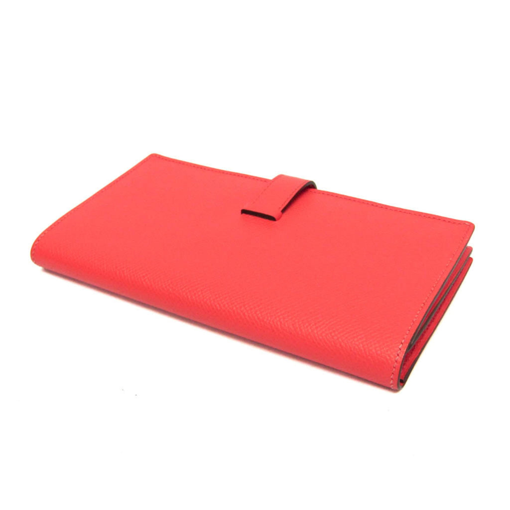 Hermes Bearn Bearn Soufflé Women's Epsom Leather Long Wallet (bi-fold) Salmon Pink