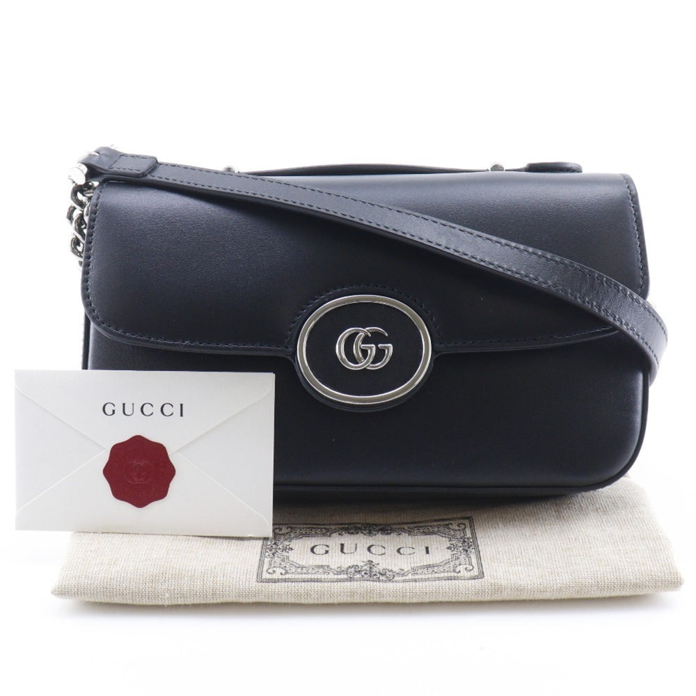 Gucci Petit GG Shoulder Bag, Double G, 2-Way, 739722, Leather, Black, Flap, GG, Women's — Like New
