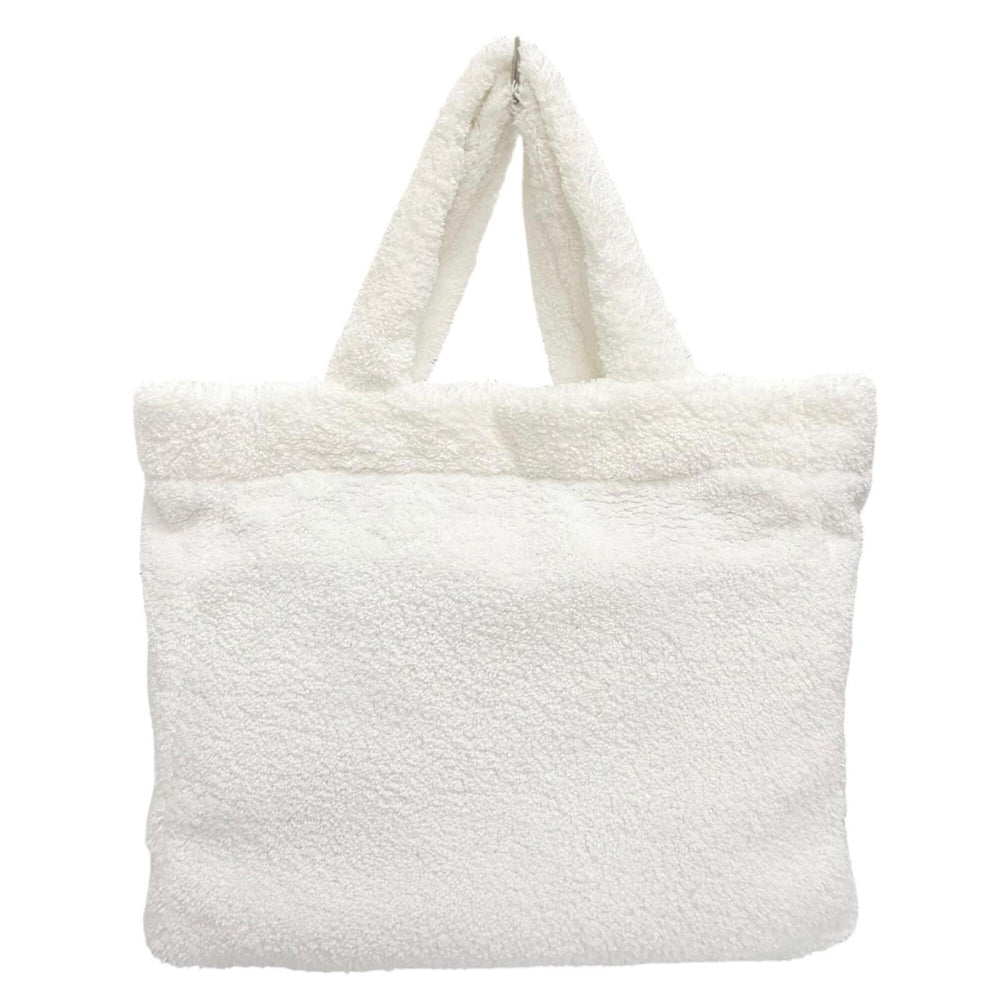 PRADA 1BG130 Terry Tote Bag, Triangle Logo, Large White/Black, Made in Italy, Women's, with Dust Bag — Like New
